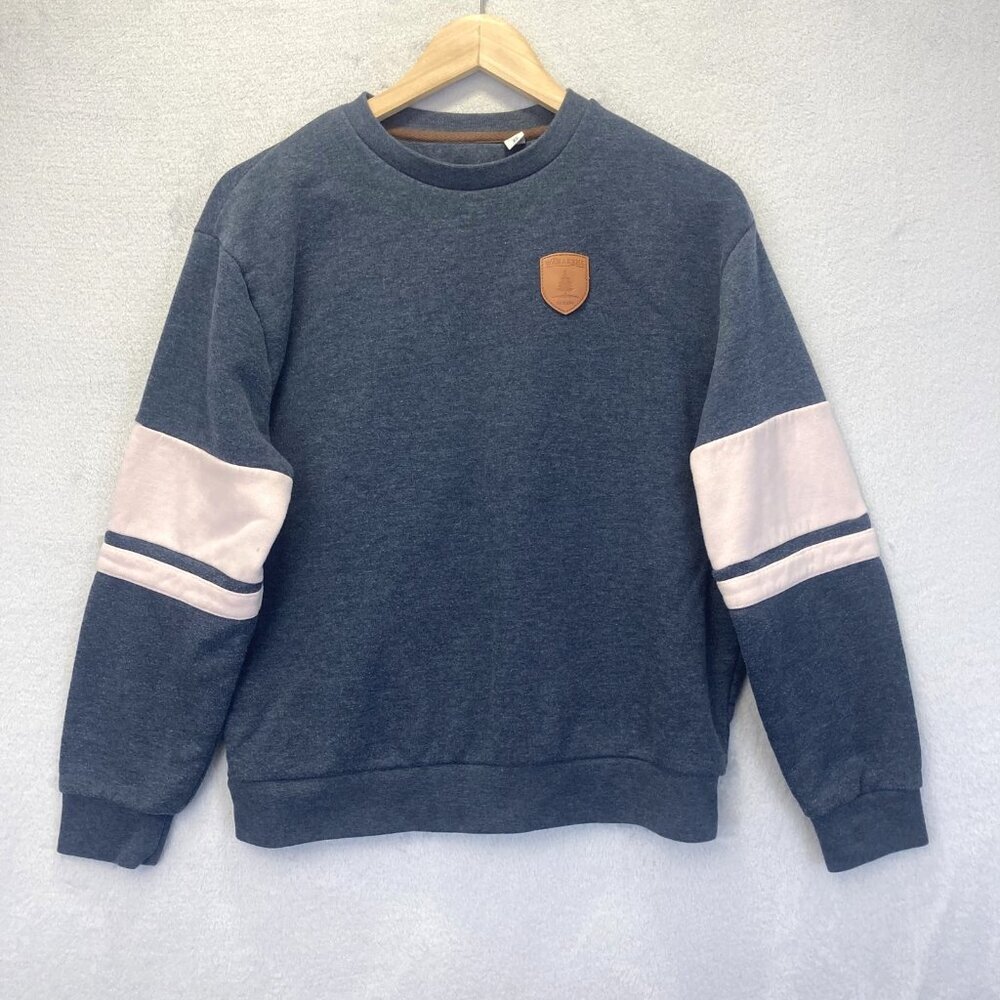 Wanakome Canada Oversized Sweater Womens XS Blue Light Pink‎ Crewneck Pullover